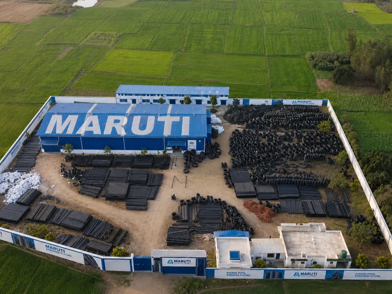 Aerial view of the Maruti Pipes works and despatch yard at Nepalgunj