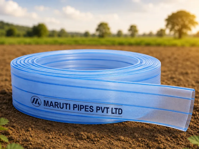 Maruti delivery pipe coiled on a ploughed field