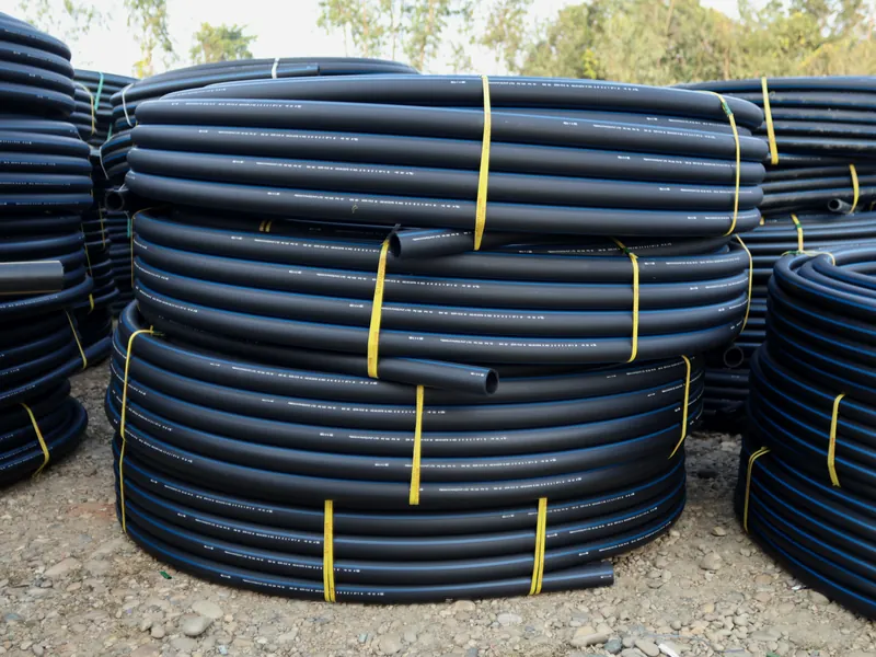 Coils of finished Maruti HDPE pipe stacked in the despatch yard
